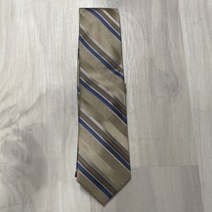 Michael Kors 100% Silk Mens Tie - Tan/Brown/Lite Blue Stripe - Executive
